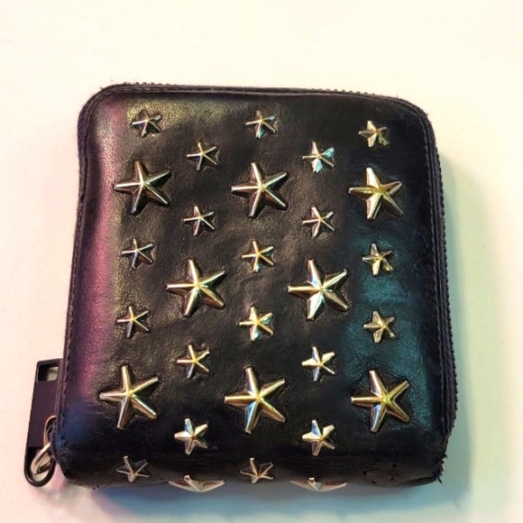 Jimmy Choo Handbags - Jimmy Choo Navy Blue Silver Star Studded Martina Leather Zipper Bi-fold Wallet